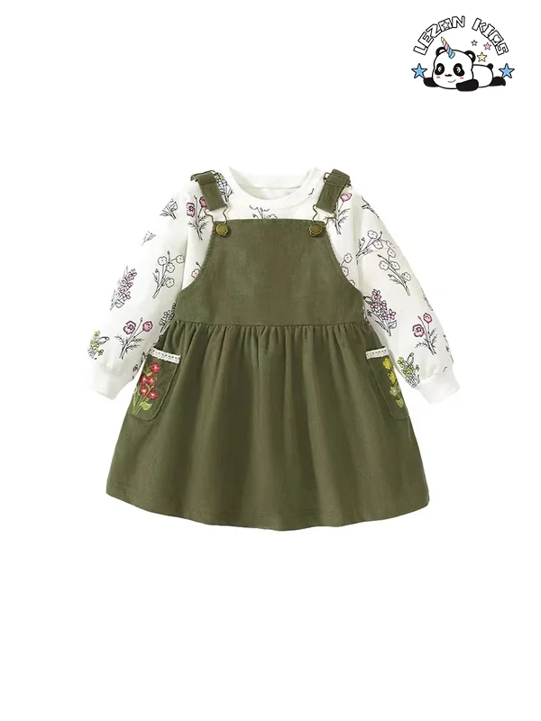 LEZONKIDS - Conjuntos de Roupas de Meninas Vendidos Diretamente Conjuntos de Saia Estampada com Flores de Manga Longa para Idades 14 Estilo Boutique Casual